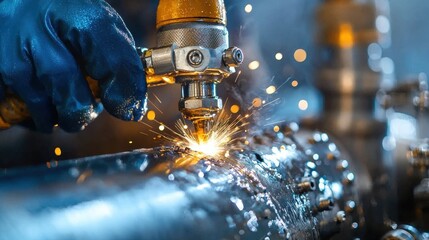 Poster - A man is working on a piece of metal with a torch