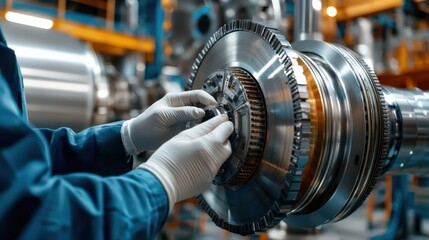 Poster - A man in a blue jumpsuit is working on a machine