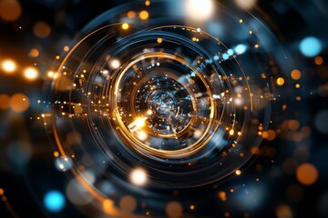 Aufkleber - Swirling light patterns create vibrant abstract art in a dark digital background