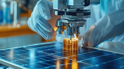 Poster - A scientist is working on a solar panel
