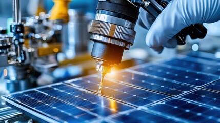 Poster - A person is drilling into a solar panel