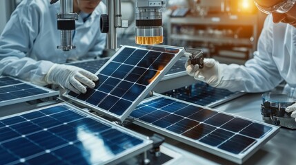Poster - Two people are working on a solar panel