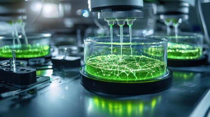 Poster - A green liquid is being poured into a glass container
