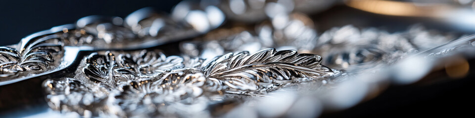 Wall Mural - Close-up of Silver Leaf Ornamental Detail