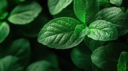 Poster - A close up of green leaves with a wet appearance