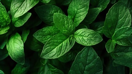 Poster - A close up of green leaves with a lush green background