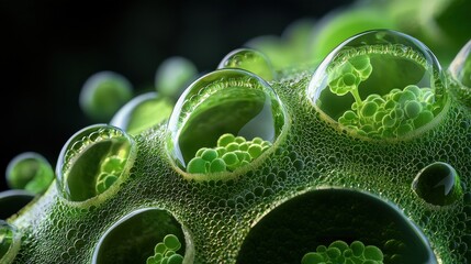 Poster - A green plant with many small bubbles on it