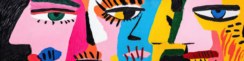 Poster - Abstract Painting of Four Stylized Faces