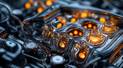 Poster - A close up of a machine with many glowing bulbs