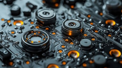 Aufkleber - A close up of a circuit board with many small parts