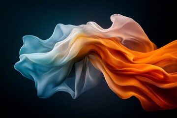 Poster - Vibrant fabric waves in motion creating an abstract art piece with dynamic colors against a dark background