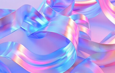 Aufkleber - Colorful holographic ribbon with iridescent gradient. Abstract futuristic design, vibrant style, dynamic movement. 80's, 90's style, cluttercore aesthetic