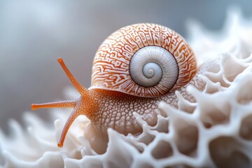 Poster - Close-up of a beautifully patterned snail on a coral reef during daylight hours in a tropical ocean environment