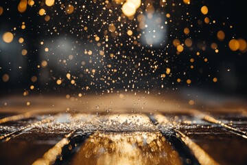 Poster - Splashes of water create a mesmerizing display in a dimly lit environment during a rainy evening