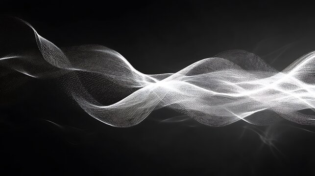 Abstract white waves on black background