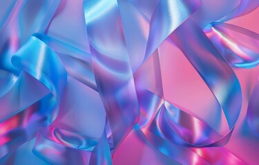 Poster - Vibrant abstract ribbon with iridescent shine. Festive background, modern pastel holographic design, colorful atmosphere. 80s, 90s style, cluttercore aesthetic