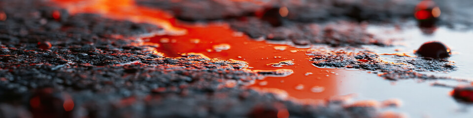 Wall Mural - Orange Liquid Puddle on Dark Textured Surface