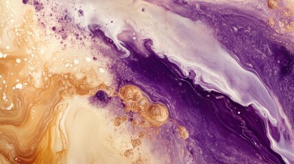 Elegant Abstract Art: Liquid Marble Texture with Purple, Gold and Cream