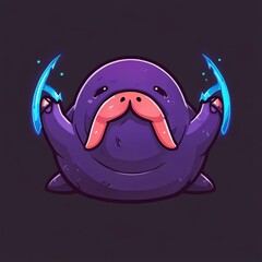 Wall Mural - Adorable Purple Manatee with Electric Powers