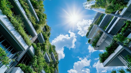 Aufkleber - A building with a lot of greenery on it and a bright blue sky