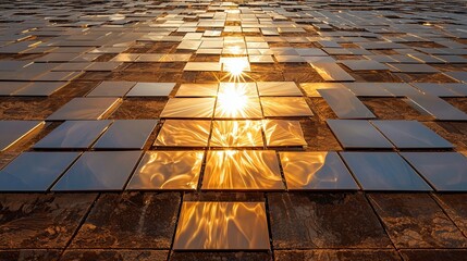 Poster - A large, square tile floor with a sun shining on it