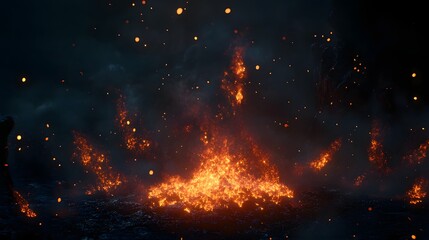 Poster - A dramatic and intense scene of an explosive fiery blaze engulfing the landscape with a powerful burst of scorching flames radiant illumination and billowing plumes of smoke