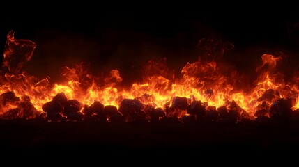 Aufkleber - A powerful and intense image depicting a raging inferno of flames and fire engulfing a landscape in a dramatic firestorm of destruction and chaos  The flames are bright fiery red and roaring