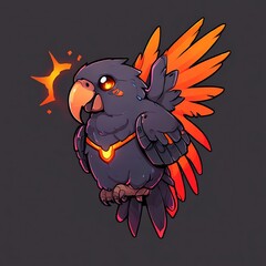 Wall Mural - Fiery Avian: A Digital Painting of a Mech-Parrot