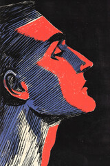 Poster - Exploring the Depths of Human Expression: A Bold Artistic Interpretation Through Vivid Colors and Graphic Lines Capturing Profile Portraiture in a Unique Abstract Style
