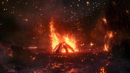 Poster - Dramatic and powerful volcanic eruption with raging flames scorching lava flow and billowing smoke  The intense heat and fiery energy create a tumultuous and apocalyptic landscape