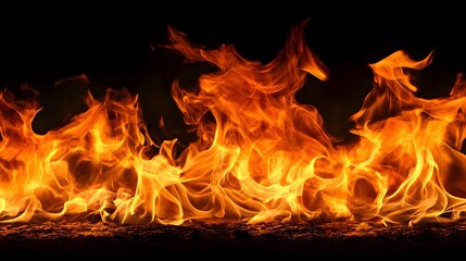 Poster - Dramatic fiery flames burning in an intense blaze with glowing embers sparks and a powerful energetic texture  This image captures the raw power and destructive nature of fire