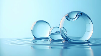 Poster - delicate water bubbles reflecting light in a tranquil blue setting, creating a serene mood