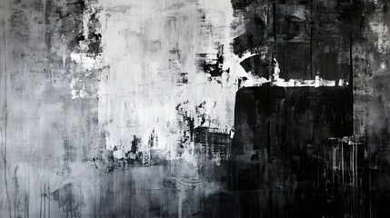Poster - Dramatic Monochrome Abstract Painting with Gritty Textured Brushstrokes and Layers