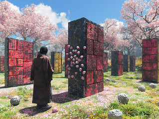 Wall Mural -  cherry blossom quantum poetry garden