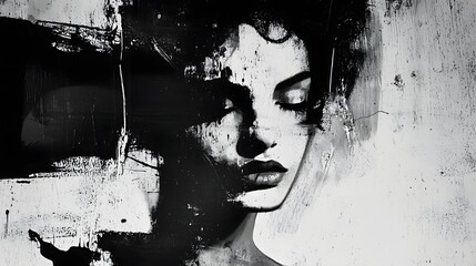 Leinwandbilder - Dramatic monochrome portrait of a captivating female face with intense emotive gaze  The image showcases the subject s striking features including her penetrating eyes full lips and textured skin