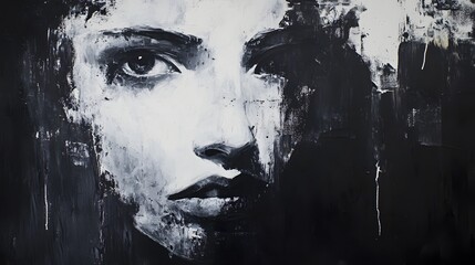 Leinwandbilder - Dramatic Monochrome Portrait of Enigmatic Female Face