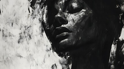 Poster - Dramatic monochrome portrait with intense brooding facial expression and rendering  Captivating and enigmatic this image evokes a sense of mystery emotion and introspection