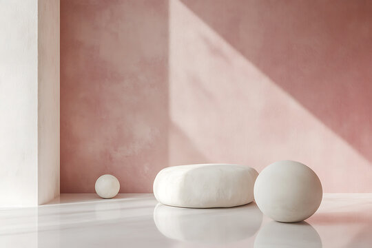 Abstract Minimalist Art Installation  Soft Pink & White Geometric Elegance