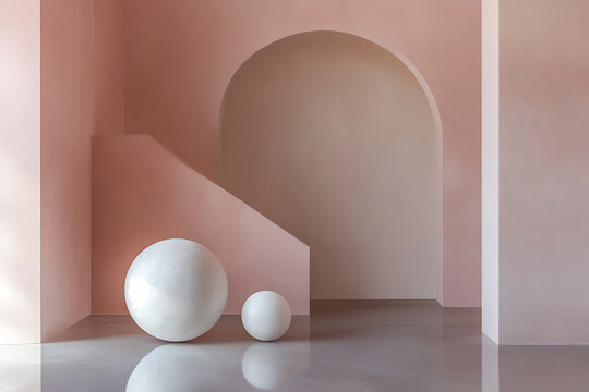 Abstract Minimalist Art Installation  Soft Pink & White Geometric Elegance