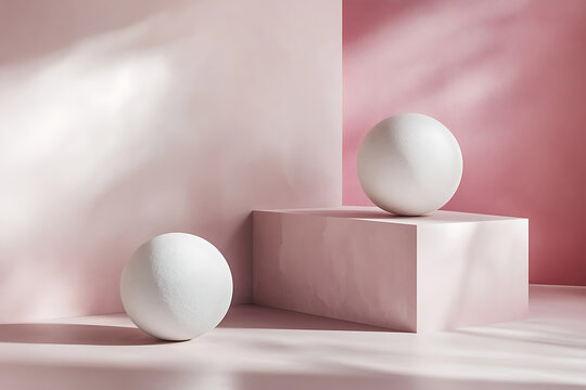 Abstract Minimalist Art Installation  Soft Pink & White Geometric Elegance