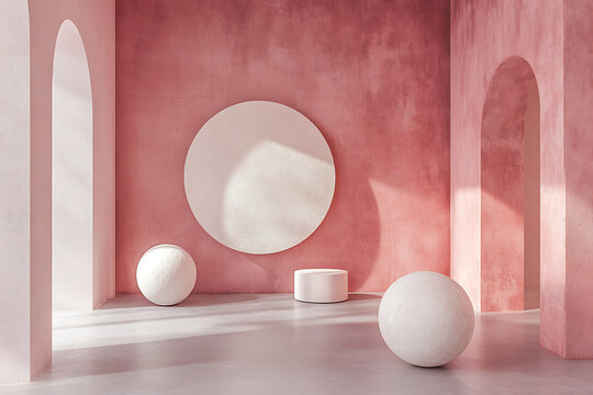 Abstract Minimalist Art Installation  Soft Pink & White Geometric Elegance