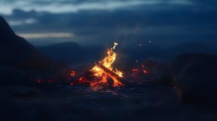 Poster - Dramatic night scene of a volcanic eruption with fiery lava glowing ember and billowing plumes of dark smoke illuminating the dramatic landscape