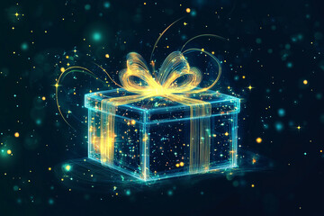 Aufkleber - Bright gift box glowing with festive lights in a dark background