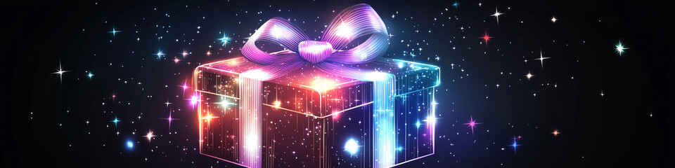 Aufkleber - Colorful gift box with sparkling effects in dark background