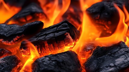 Poster - Intense dancing flames burning fiery logs in a rustic fireplace hearth evoking a cozy dramatic and powerful atmosphere  The glowing embers and crackle of the fire create a warm