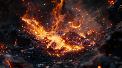 Poster - Intense fiery blaze of raging flames consuming nature in a dramatic apocalyptic wildfire disaster scene