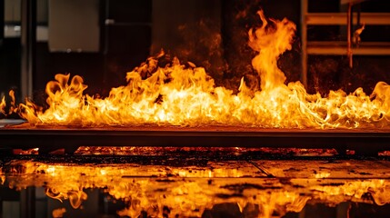 Fototapete - Intense Fiery Blaze Raging with Scorching Heat and Destructive Power   A Dramatic Display of Combustion Ignition and Fiery Phenomenon Engulfing the Scene in a Captivating Spectacle of Flames