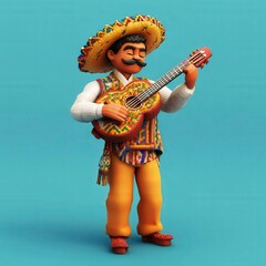 Colorful mariachi musician playing guitar in traditional attire