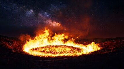 Leinwandbilder - Intense Fiery Inferno Blaze Raging in Dramatic Landscape Scene with Powerful Flames and Combustion of Burning Fire Erupting in a Scorching Hazardous and Apocalyptic Background