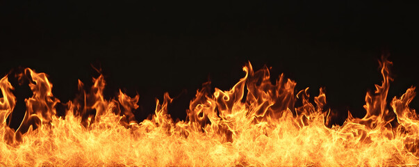 Poster - Intense fire flames blazing with powerful energy and passion filling up the entire frame with a fiery glowing and captivating display of heat combustion and destruction